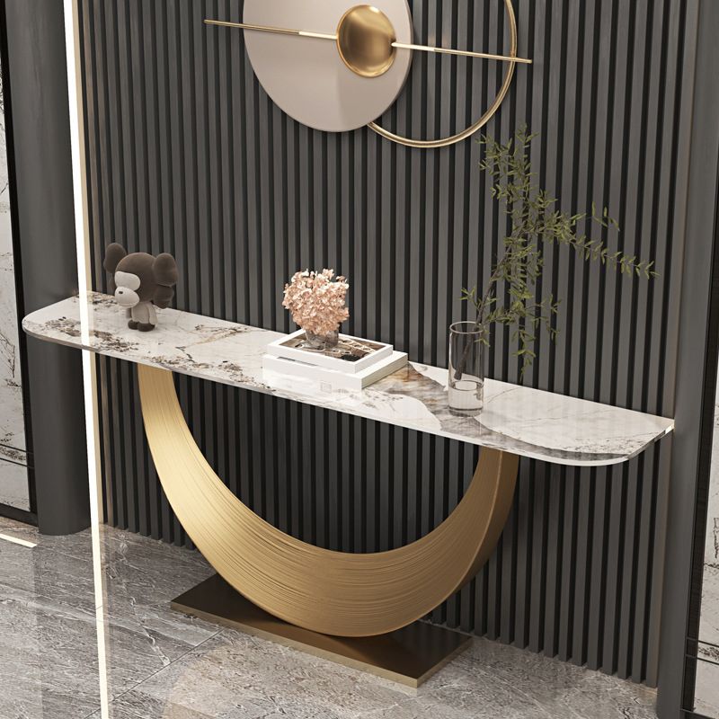 Glam Stone Console Table 16" W Half Moon Stain Resistant Accent Table for Hall