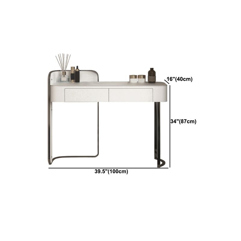 Modern Simple 2-Drawer Vanity Table Stone Top Dressing Table in White with Stool