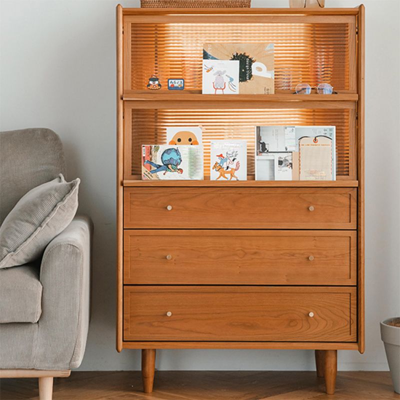 Modern Side Cabinet Solid Wood 49.6" Tall Side Cabinet with Glass Top Clearhalo 'Cabinets & Chests' 'cabinets_chests' 'furn' 'furn_cabinets_chests' 'Furniture' 'Living Room Furniture' 1200x1200_6e7e193f-f484-4092-92c0-47b4c43b4515