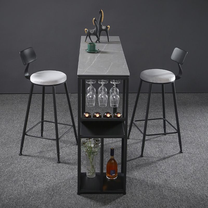 Contemporary Bar Dining Table Rectangle Bar Table Metal Base with Shelves in Grey Clearhalo 'Bar Furniture' 'Bar Tables' 'bar_tables' 'Furniture' 'furniture_bar_tables' 'Kitchen & Dining Furniture' 'kitchen&dining_furn' 'kitchen' 1200x1200_6e7f7d83-9ad9-4cce-a79d-47359453085f