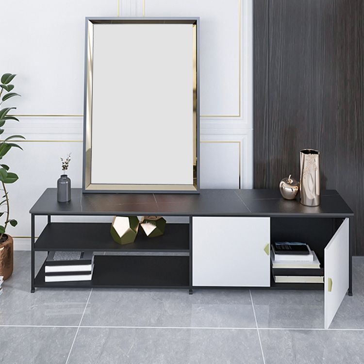 Modern Stone/Iron Top TV Stand 2-Open Shelf TV Console with Storage Clearhalo 'furn' 'furn_tv_stands_entertainment_centers' 'Furniture' 'Living Room Furniture' 'TV Stands & Entertainment Centers' 'TV Stands & Media Storage Furniture' 'tv_stands_entertainment_centers' 1200x1200_6e80cfbd-334b-45bd-91b5-8a388c8c0901