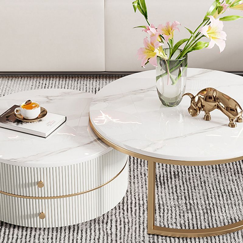 Round Coffee Table Slate Frame Nesting Coffee Table Set with Drawer Clearhalo 'Coffee & Accent Tables' 'Coffee Tables' 'coffee_tables' 'furn' 'furn_coffee_tables' 'Furniture' 'Living Room Furniture' 1200x1200_6e848a06-bc50-4e2c-b4ab-393f7aff7ca3