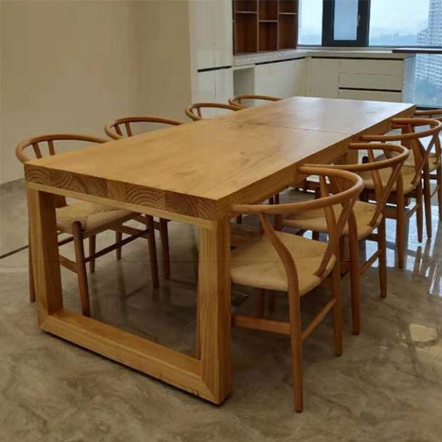 Simple Solid Wood Rectangle Dining Table Khaki Kitchen Dining Table with Double Pedestal Bases Clearhalo ' dining_table' 'Dining Tables & Seating' 'Dining Tables' 'furn' 'furn_dining_table' 'Furniture' 'furniture_dining_table' 'Kitchen & Dining Furniture' 'kitchen&dining_furn' 'kitchen' 'kitchen_dining_table' 1200x1200_6e85328b-a84a-4cf2-98ce-b84bed21643d
