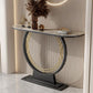 12 Inch Wide Glam Accent Table Half Moon Stone Console Table for Hall