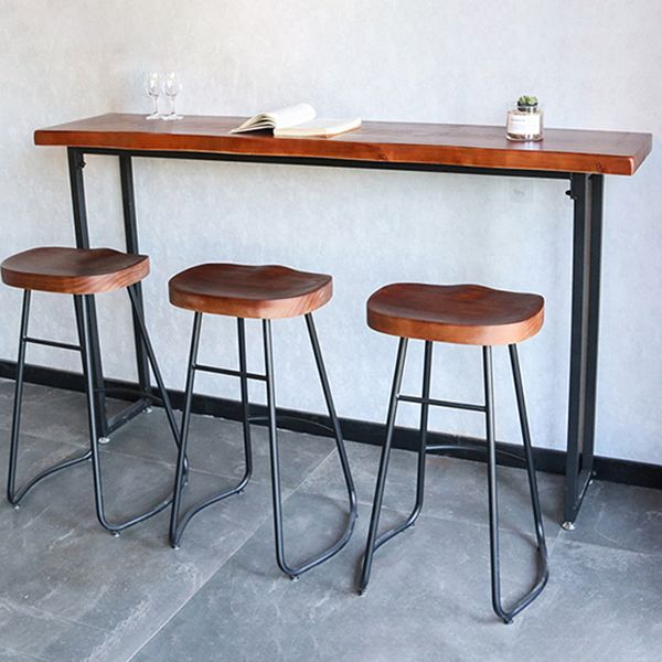 Solid Wood Bar Dining Table Specialty Brown Bar Height Cocktail Table with Sled Base