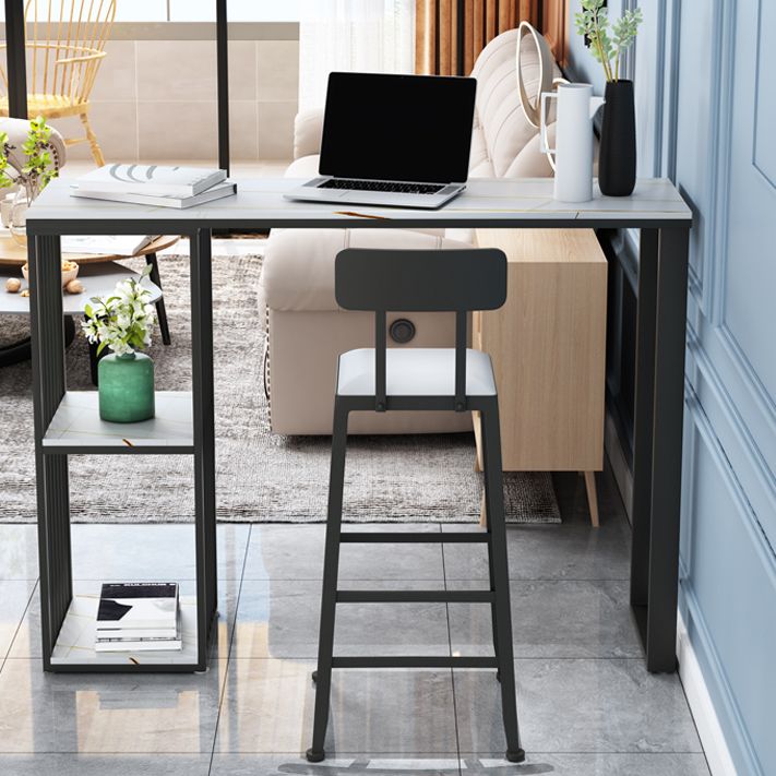 Modern Black Iron Bar Dining Table with White Stone Top Rectangle Indoor Bistro Table Clearhalo 'Bar Furniture' 'Bar Tables' 'bar_tables' 'furn' 'furn_bar_tables' 'Furniture' 'furniture_bar_tables' 'Kitchen & Dining Furniture' 1200x1200_6e8c88ea-6c7b-48e2-a8ec-0d9aa78e3342
