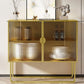 Glam Iron Credenza Striped Glass Doors 39.5"L Cabinets Dining Server for Living Room Clearhalo 'buffet_sideboard' 'Buffets & Sideboards' 'furn' 'furn_buffet_sideboard' 'Furniture' 'Kitchen & Dining Furniture' 1200x1200_6e8f701e-c3b1-4f59-8c44-f12ed77eeb15