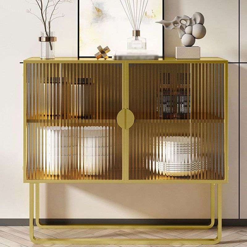 Glam Iron Credenza Striped Glass Doors 39.5"L Cabinets Dining Server for Living Room Clearhalo 'buffet_sideboard' 'Buffets & Sideboards' 'furn' 'furn_buffet_sideboard' 'Furniture' 'Kitchen & Dining Furniture' 1200x1200_6e8f701e-c3b1-4f59-8c44-f12ed77eeb15