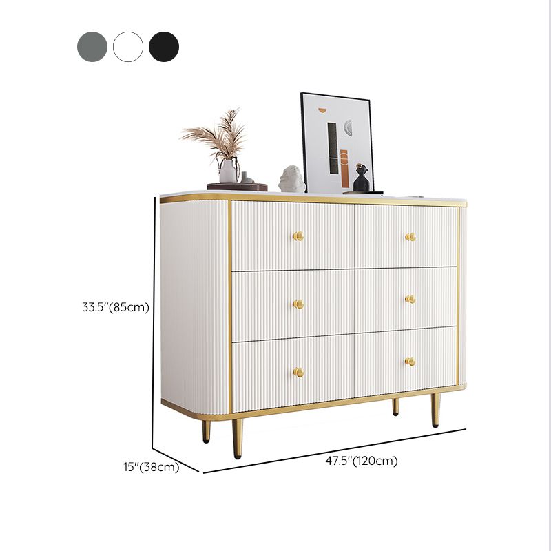 Cómoda de almacenamiento de piedra para dormitorio Glam en blanco con cajones