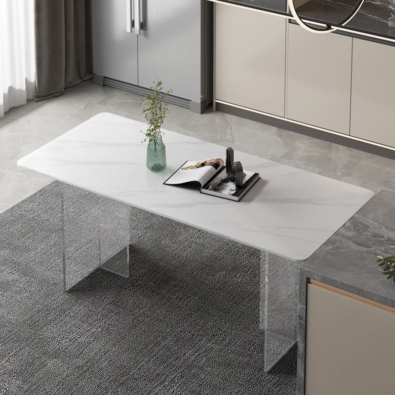 Tavolo da pranzo moderno medievale in pietra Tavolo con base in acrilico per sala da pranzo