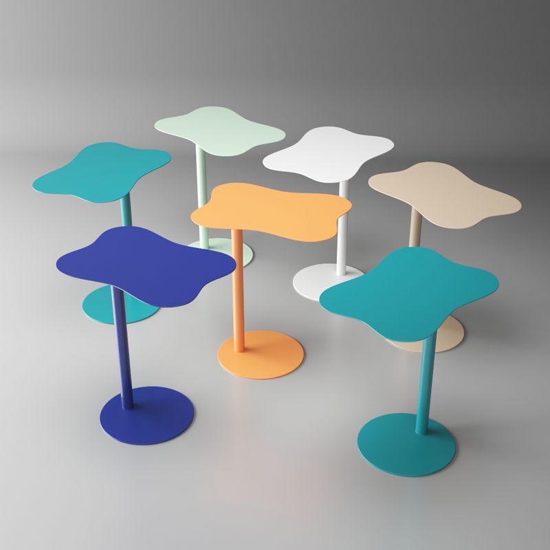 Mid-Century End Slide Table Minimalist Metal Pedestal Sofa Corner Table