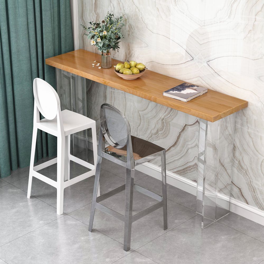 Restaurant Rectangle Wood Top Counter Table Acrylic Base Modern Bar Table Clearhalo 'Bar Furniture' 'Bar Tables' 'bar_tables' 'furn' 'furn_bar_tables' 'Furniture' 'furniture_bar_tables' 'Kitchen & Dining Furniture' 1200x1200_6e987798-3f41-446a-88b5-e35396e7e03d