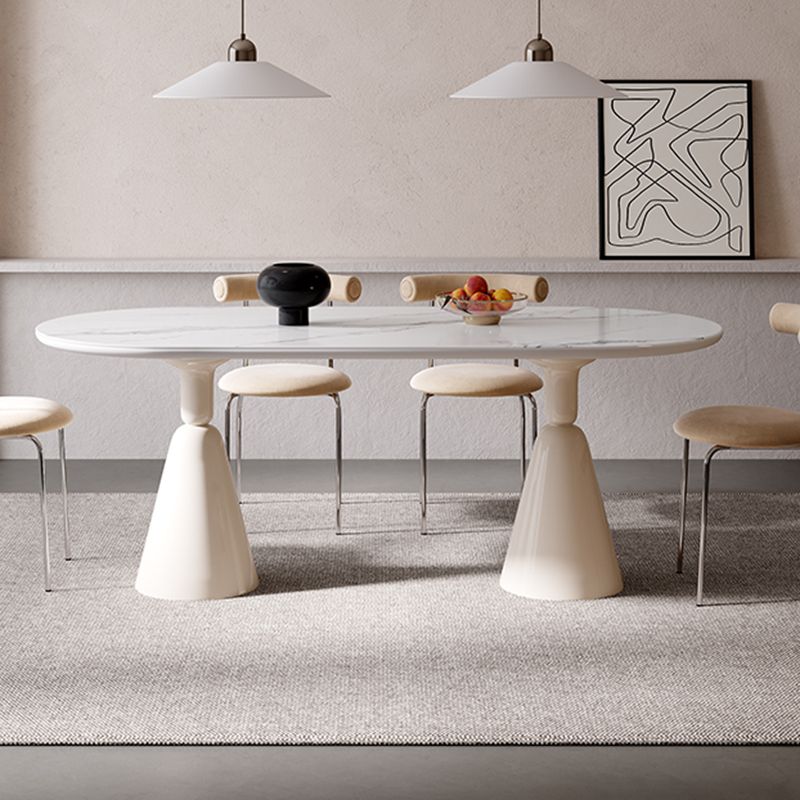 Contemporary Double Pedestal Dining Table Oval Kitchen Dinner Table Clearhalo 'Dining Tables & Seating' 'Dining Tables' 'dining_table' 'furn' 'furn_dining_table' 'Furniture' 'Kitchen & Dining Furniture' 1200x1200_6ea46172-537f-4d7c-a3e7-e5ea5b35ad5b