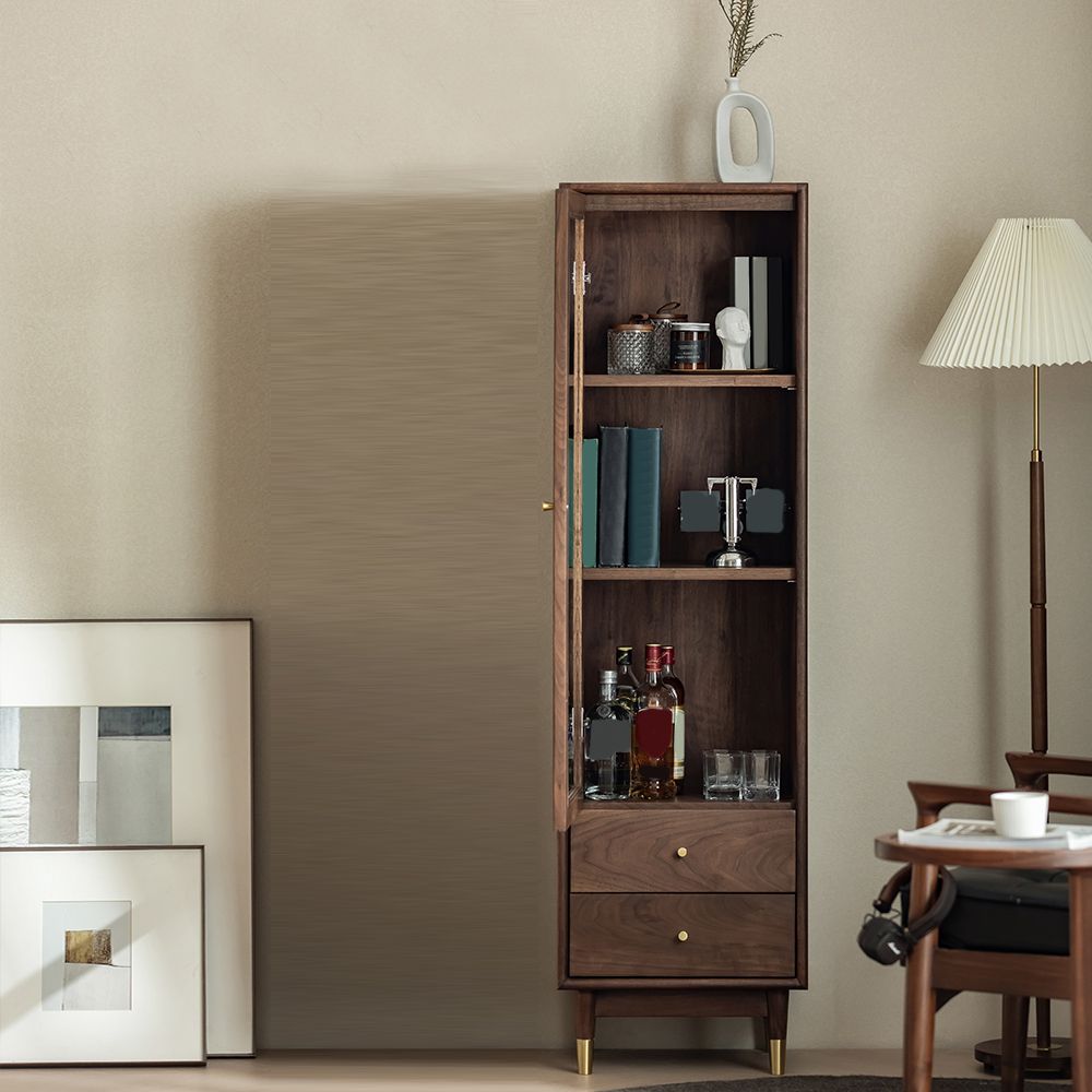 66.9" Tall 2-Drawer Accent Cabinet Solid Wood Glass Paned Side Cabinet in Walnut Brown Clearhalo 'Cabinets & Chests' 'cabinets_chests' 'furn' 'furn_cabinets_chests' 'Furniture' 'Living Room Furniture' 1200x1200_6ea499e6-6333-4831-9bce-8d6af541d60d