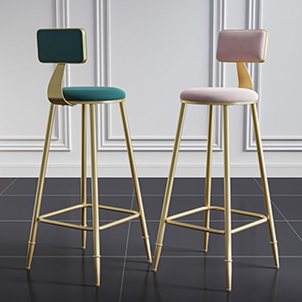 Nordic Armless Backrest Counter Stool Steel Cafe Bar Stool with Velvet Cushion and Pedal Clearhalo 'Bar Furniture' 'Bar Stools' 'bar_stools' 'furn' 'furn_bar_stools' 'Furniture' 'furniture_bar_stools' 'Kitchen & Dining Furniture' 1200x1200_6ea82cf1-d176-46a1-8359-6c27d41ffc3a