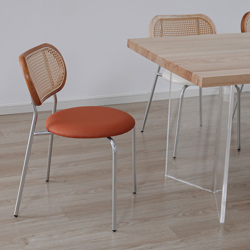 PU Leather Armless Dining Chair Contemporary Cane Back Dining Chair Clearhalo 'Dining Chairs' 'Dining Tables & Seating' 'dining_chair' 'furn' 'furn_dining_chair' 'Furniture' 'furniture_dining_chair' 'Kitchen & Dining Furniture' 1200x1200_6eac18b1-a002-42bc-8fae-79459db1f73d