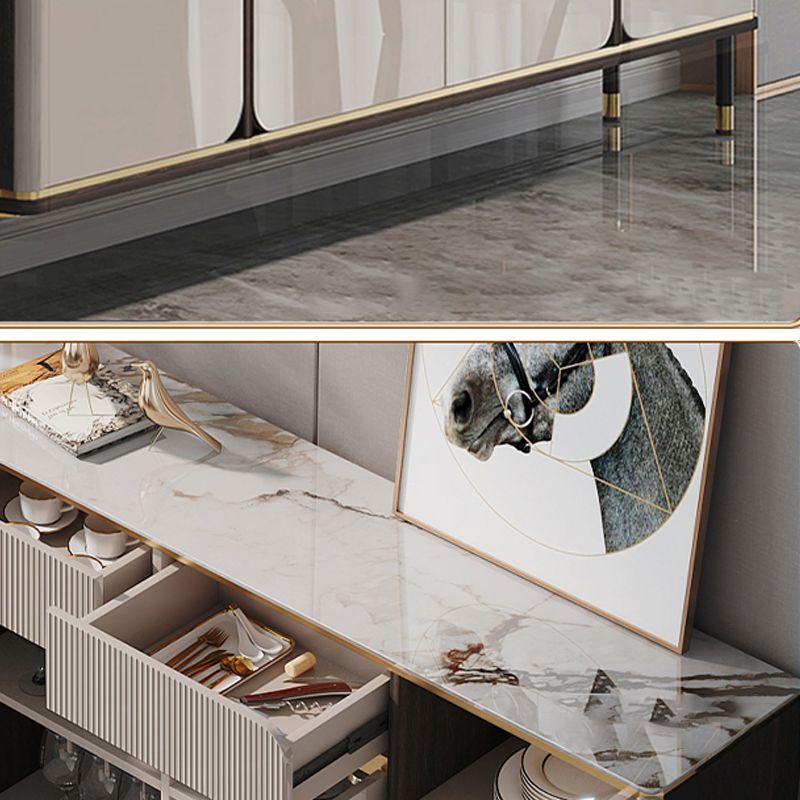 White Top Glam Buffet Sideboard Mirrored Cabinets 2-Drawer Dining Buffet Clearhalo 'buffet_sideboard' 'Buffets & Sideboards' 'furn' 'furn_buffet_sideboard' 'Furniture' 'Kitchen & Dining Furniture' 1200x1200_6ead5b88-a159-4b41-847c-34f24dd67f17