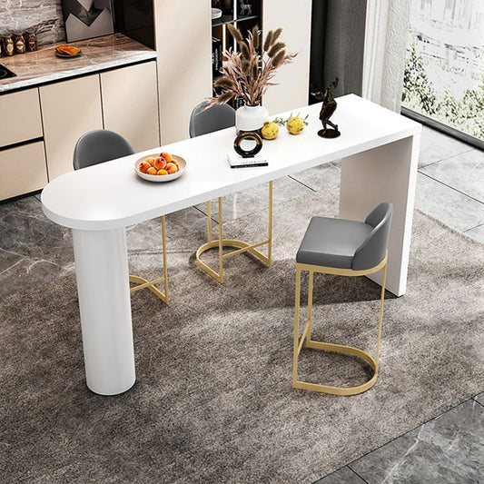 現代の白い二重台車のバーテーブルウッドとアイアンバーのダイニングテーブル