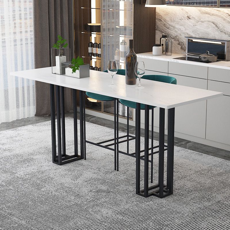 Industrial Marble Bar Table with Rectangle Table Top Double Pedestal Table - 39" H Clearhalo 'Bar Furniture' 'Bar Tables' 'bar_tables' 'furn' 'furn_bar_tables' 'Furniture' 'furniture_bar_tables' 'Kitchen & Dining Furniture' 1200x1200_6eb0a72f-2d02-4646-bc12-78c04ee82215