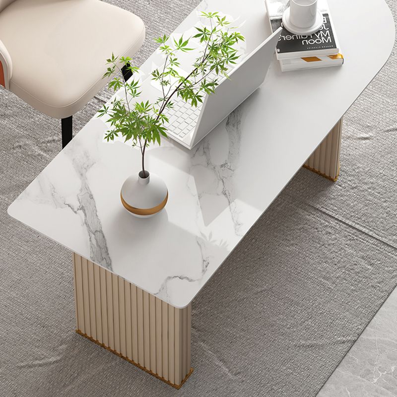 Glam Executive Desk Mirrored Peninsula Writing Desk in White Clearhalo 'furn' 'furn_office_desk' 'Furniture' 'Office Desks' 'Office Furniture' 'office_desk' 1200x1200_6eb3b396-55a9-4037-bbea-564fa5353f6c