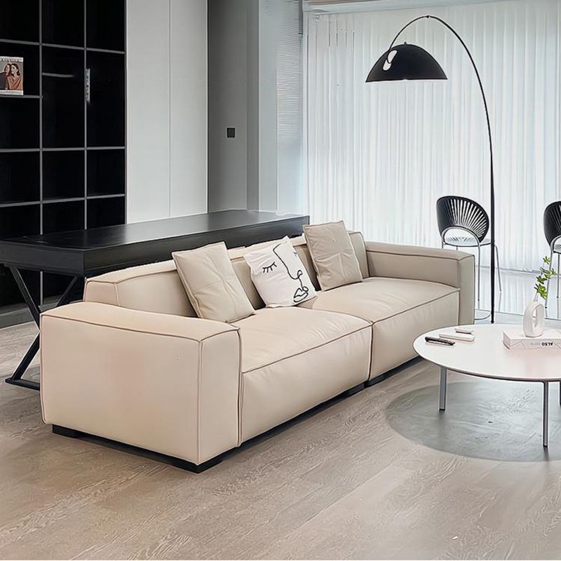 Divano a braccio quadrato a 4 posti moderno 110.23 "divano in leatine di beige largo