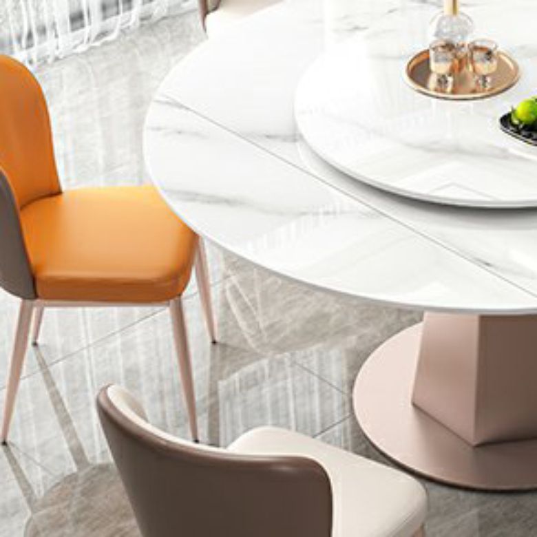 Modern Round Stone Top Dining Table with Pedestal for Living Room