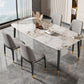 Mesa de comedor rectangular con tapa de piedra, mesa de comedor de cocina estilo Glam con patas negras
