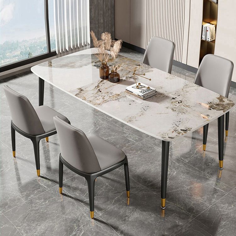 Mesa de comedor rectangular con tapa de piedra, mesa de comedor de cocina estilo Glam con patas negras