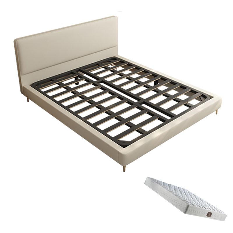 Letto standard in legno e imbottito con letto a pannello in testiera in beige