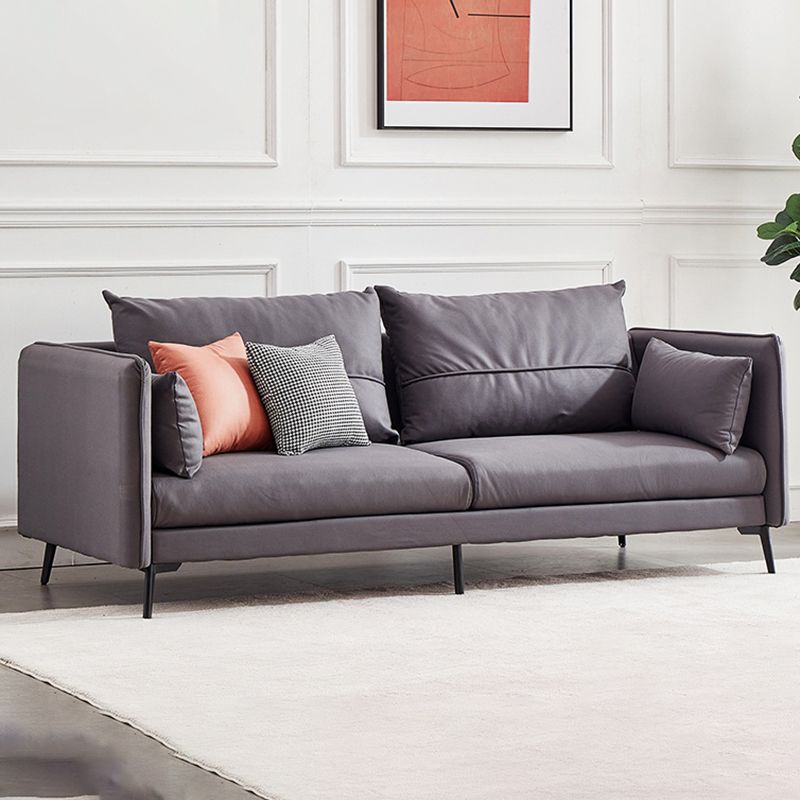 Contemporary Faux Leather Square Arm Sofa Pillow Back Couch with Metal Legs Clearhalo 'Furniture' 'furniture_sofas' 'Living Room Furniture' 'Sofa' 'sofas' 1200x1200_6ebd40d8-2cb7-4d0e-af31-a8bbfea725fb