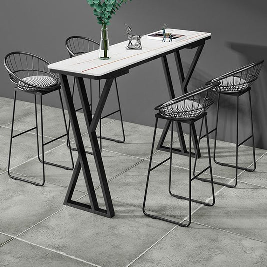 Tavolo da pub rettangolare in pietra a doppio piedistallo industriale tavolo da pub rettangolare per interno