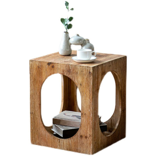 Tavolo da tavolo da tavolo quadrati di stoccaggio in legno rustico in naturale