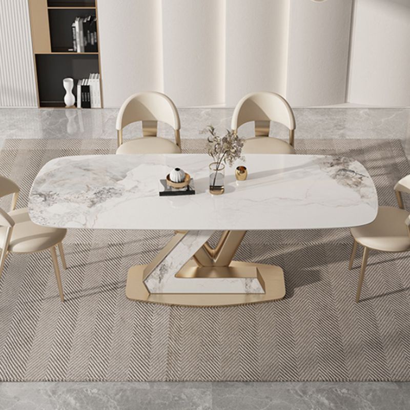Glam Dining Sintered Stone Table Rectangle Table with Metal Legs for Home Clearhalo 'Dining Tables & Seating' 'Dining Tables' 'dining_table' 'furn' 'furn_dining_table' 'Furniture' 'Kitchen & Dining Furniture' 1200x1200_6ec1c9ef-d091-49fb-8b75-62fd52ffcca0
