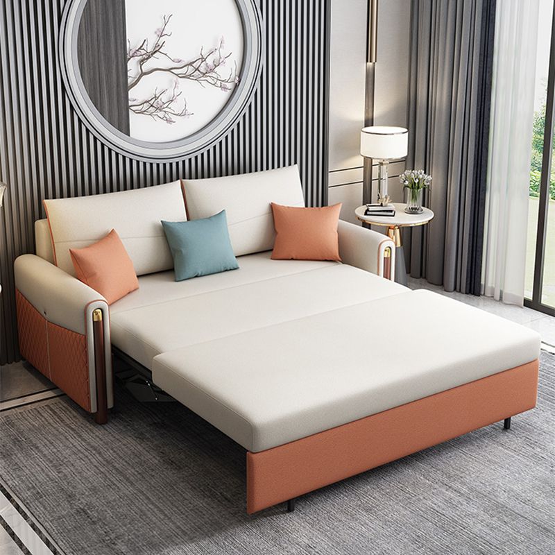 Cama de sofá de cuero sintética contemporánea 37.40 "Sofá para dormir beige de ancho