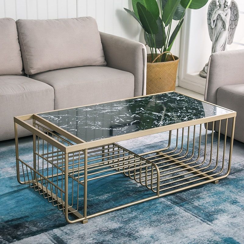 Mesa de centro rectangular Glam con 3 estantes y mesa de cóctel con tapa de mármol