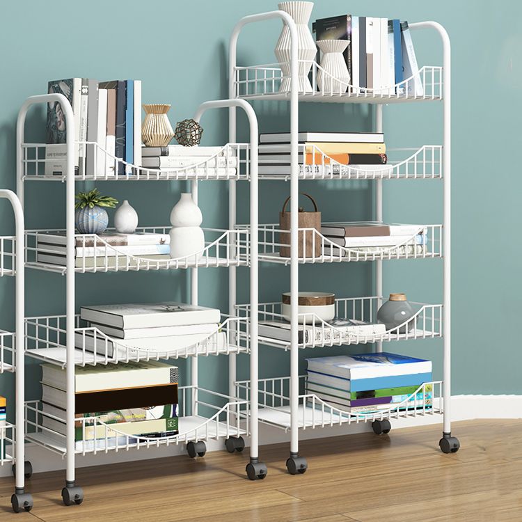 Contemporary Metal Bookshelf with Wheels Open Back Bookcase for Living Room