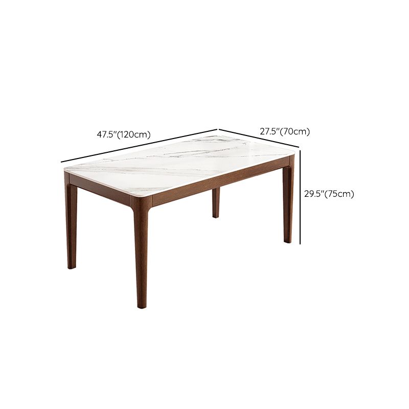 Modern Rectangular Stone Top White Dining Table with 4 Brown Rubberwood Legs Clearhalo 'Dining Tables & Seating' 'Dining Tables' 'dining_table' 'furn' 'furn_dining_table' 'Furniture' 'Kitchen & Dining Furniture' 1200x1200_6ec6d6f2-c482-44a8-8008-64cee9db1f3e
