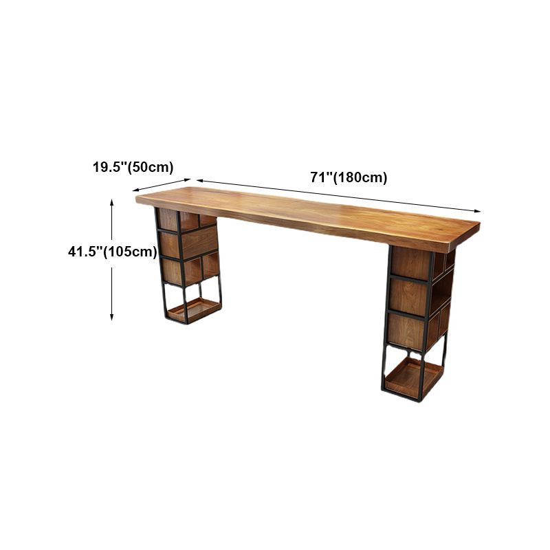 Brown Wood Counter Table with Rectangle Table Top Double Pedestal Table - 41.3" H Clearhalo 'Bar Furniture' 'Bar Tables' 'bar_tables' 'furn' 'furn_bar_tables' 'Furniture' 'furniture_bar_tables' 'Kitchen & Dining Furniture' 1200x1200_6eca56cd-b270-45b0-a659-b2c359bcc836