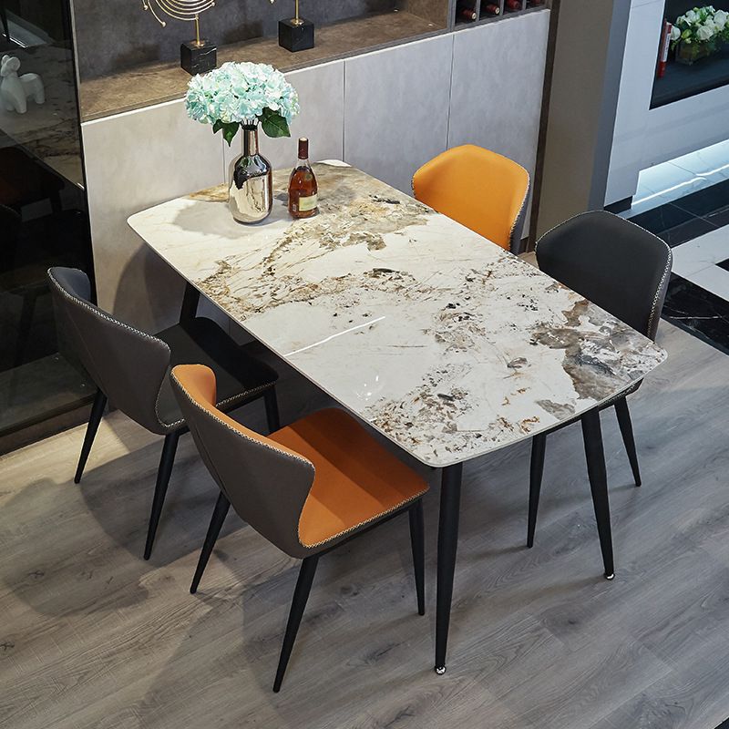 Rectangle Stone Top Dining Table Contemporary Dining Table with 4 Legs in Black Clearhalo 'Dining Tables & Seating' 'Dining Tables' 'dining_table' 'furn' 'furn_dining_table' 'Furniture' 'furniture_dining_table' 'Kitchen & Dining Furniture' 1200x1200_6eccb718-abef-475f-8ef1-b68c85455795