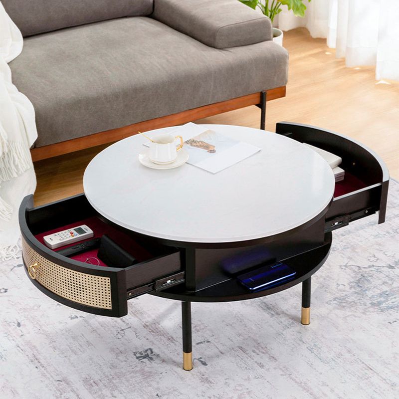 17.7" H Round Slate Coffee Table 4 Legs Cocktail Table with 2 Drawers Clearhalo 'Coffee & Accent Tables' 'Coffee Tables' 'coffee_tables' 'furn' 'furn_coffee_tables' 'Furniture' 'Living Room Furniture' 1200x1200_6ed396bf-dc96-4a7b-a740-0ea0c9306231