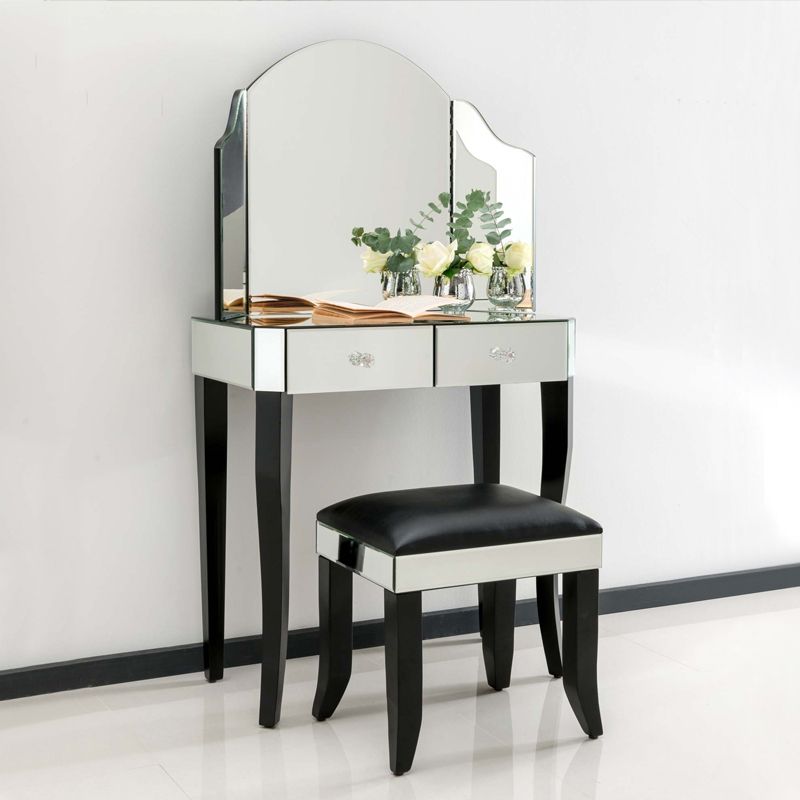 Tabla de tocador de espejo tri-plegable Juego de tocador de 21.5 "de ancho de 2 cavadores de ancho de ancho de ancho