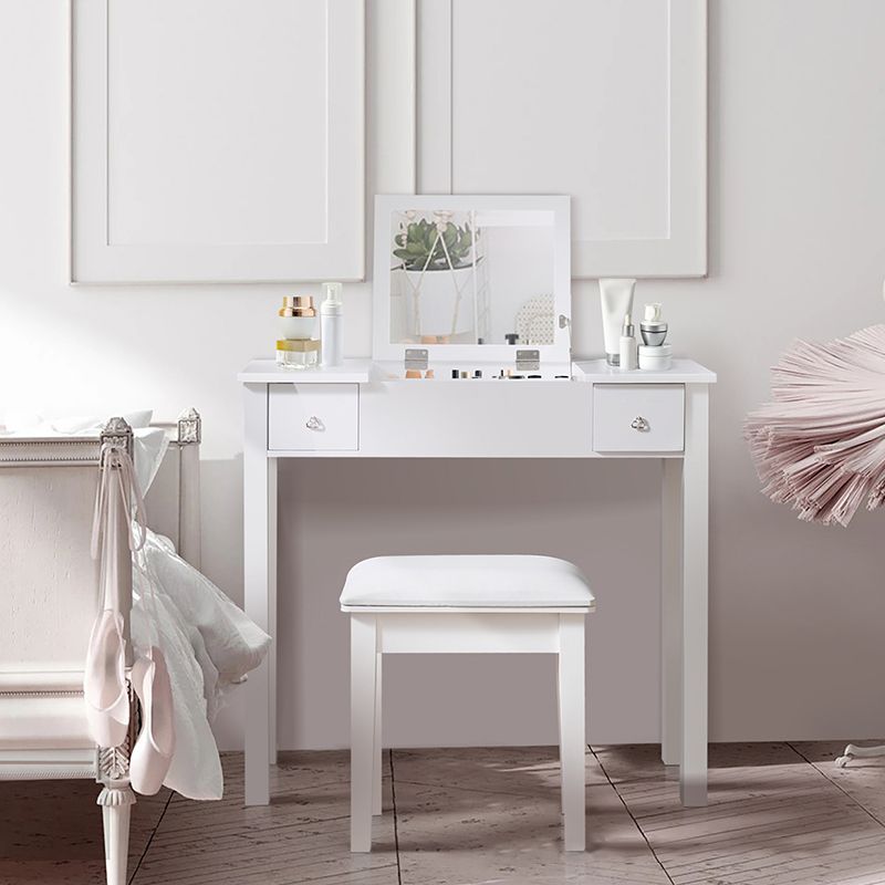 Capovolgimento a specchio singolo vanity scrivania doppia cassettiera dritta piedi in bianco in bianco