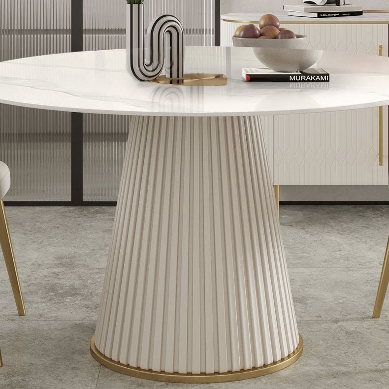 Glam Leather Dinette Set 1/3/4/5/7 Pieces Dining Table Set with Round Sintered Stone Top