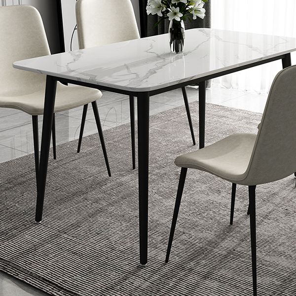 Simple Sintered Stone Kitchen Dining Table Rectangle White Dining Table with 4 Legs Base Clearhalo ' dining_table' 'Dining Tables & Seating' 'Dining Tables' 'Furniture' 'furniture_dining_table' 'Kitchen & Dining Furniture' 'kitchen&dining_furn' 'kitchen' 'kitchen_dining_table' 1200x1200_6ede9da9-e214-4d6c-918e-ce3db1ba6026
