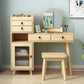 Ensemble de vanité en bois avec tabouret et miroir