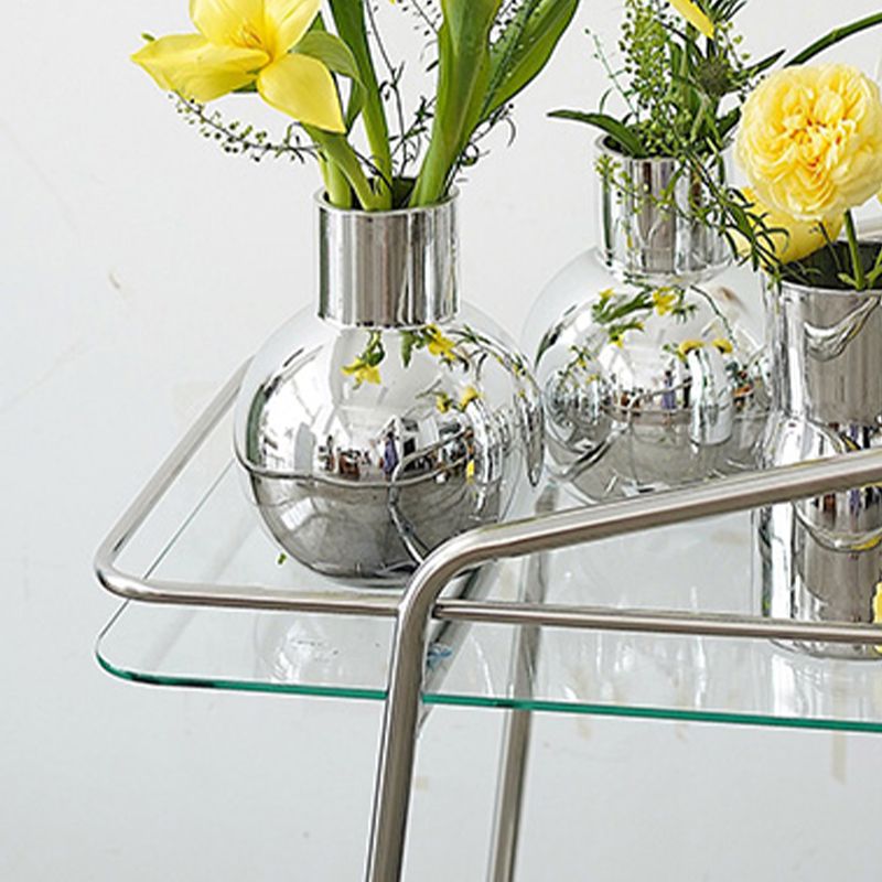 Modern Glass End Slide Table 2-Tier Corner Table with Storage