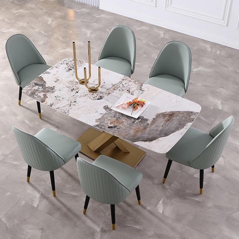 Metal Traditional Luxury Rectangle Dining Table Sintered Stone Top Table with Pedestal