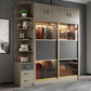 Brown Glass Door Storage Cabinet Contemporary Sliding Door Wardrobe for Home