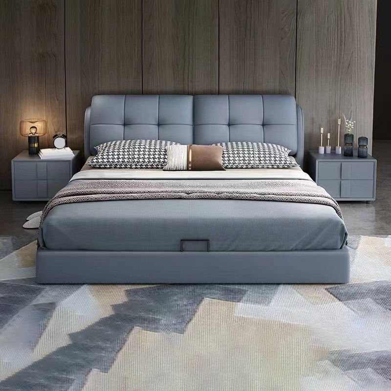 Contemporary Faux Leather Standard Bed, Rectangular Upholstered Headboard Bed Clearhalo 'Bedroom Furniture' 'Beds' 'furn' 'furn_beds' 'Furniture' 1200x1200_6ee78139-2f49-4770-ac33-7c22bbc051a0