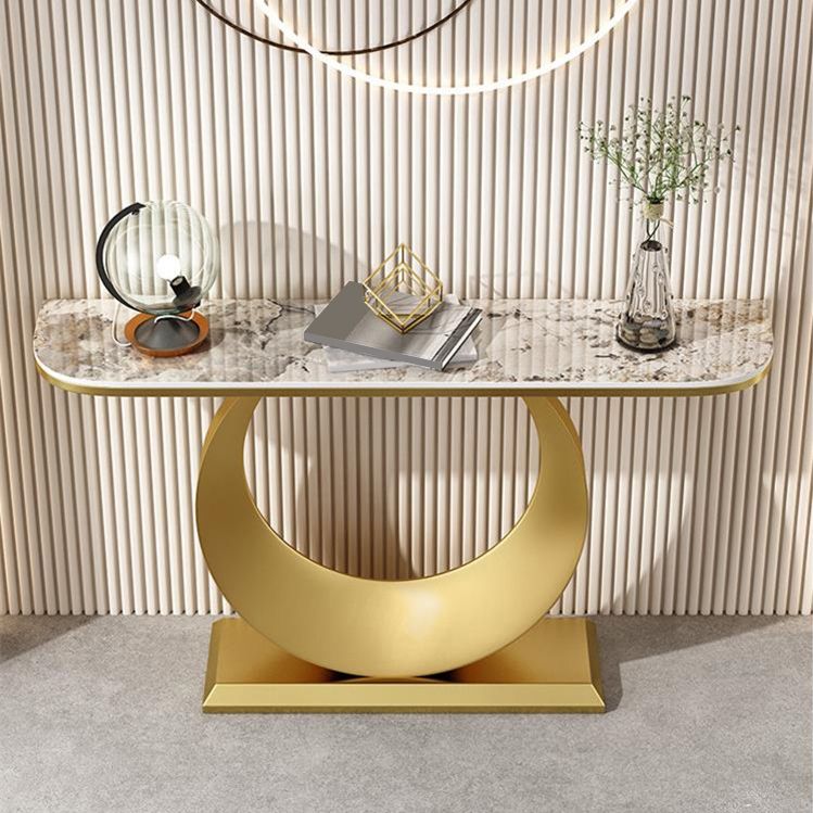 Contemporary Console Accent Table Antique Finish Half Moon Console Sofa Table in Stone Clearhalo 'Console Tables' 'console_tables' 'Entry & Mudroom Furniture' 'furn' 'furn_console_tables' 'Furniture' 1200x1200_6ee7e4df-7e15-4144-8e07-916ffeecb5e2